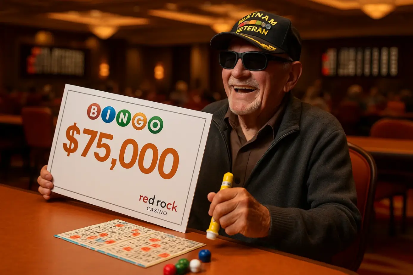 Слепой ветеран выигрывает $75,000 в бинго: чудо в Red Rock Casino